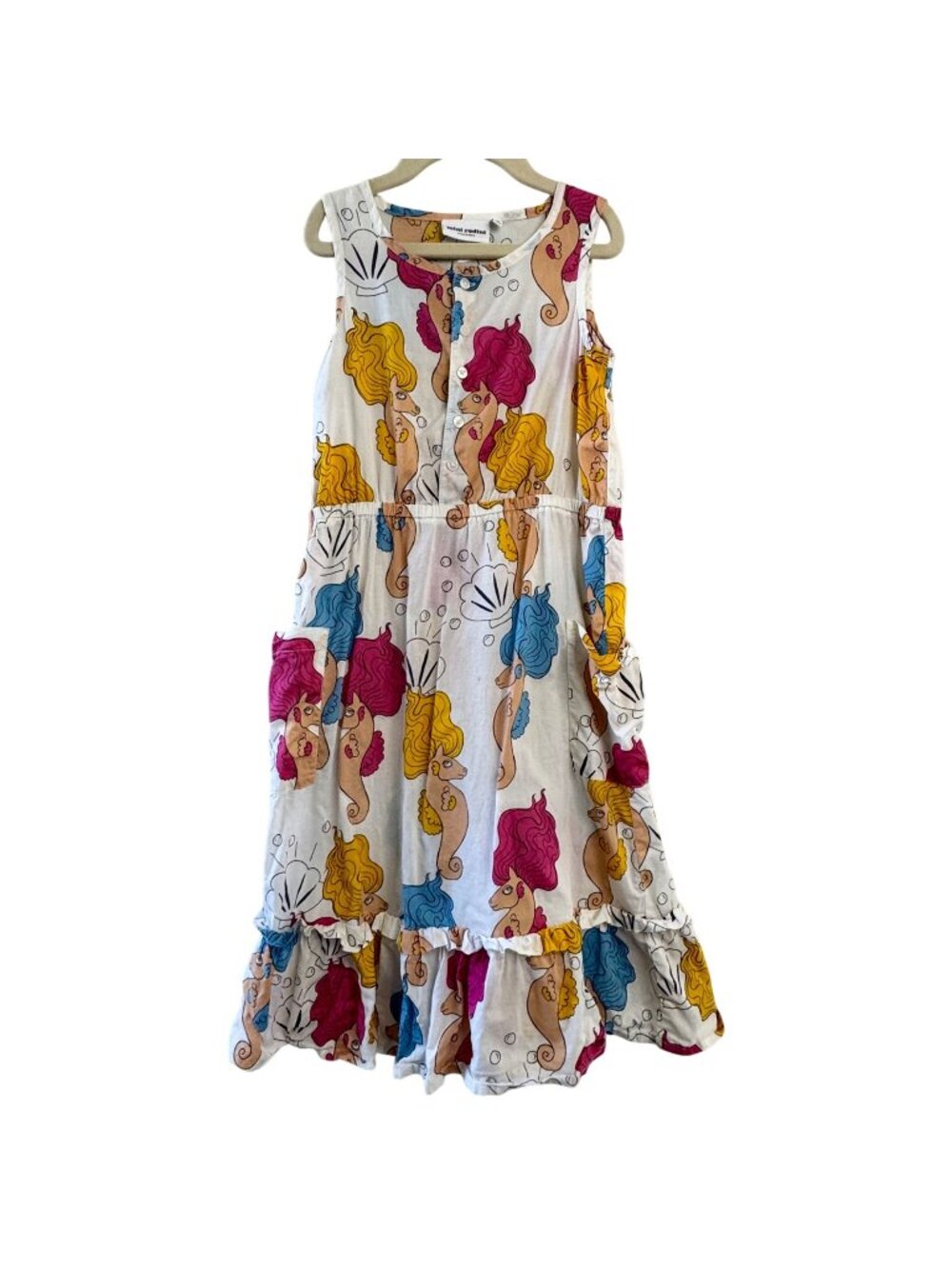 MINI RODINI Seahorse Dress Girls 5 6 7 116/122 Cotton Sundress Summer Pockets